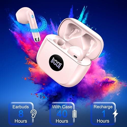 Wireless Earbuds, Bluetooth 5.4 Headphones in Ear with 4 ENC Noise Cancelling Mic, Bluetooth Earbuds 40Hrs Playtime, Wireless Earphones HiFi Stereo Deep Bass, IP7 Waterproof, USB-C Fast Charge Pink thumbnail 7