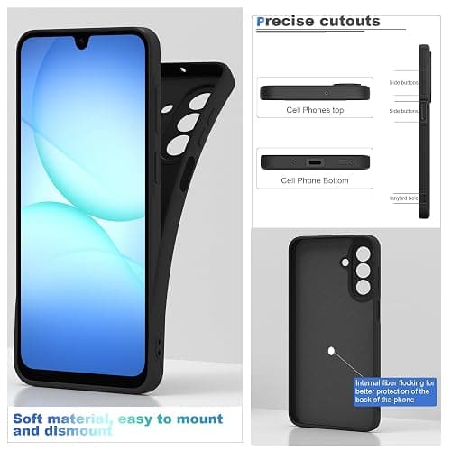 THIYUFUNS Case for Samsung Galaxy A17 5G / 4G with 2 Tempered Glass Screen Protector, Silicone Slim Fit Shockproof Anti-Scratch Compatible with Samsung Galaxy A17 5G / 4G - Black thumbnail 4