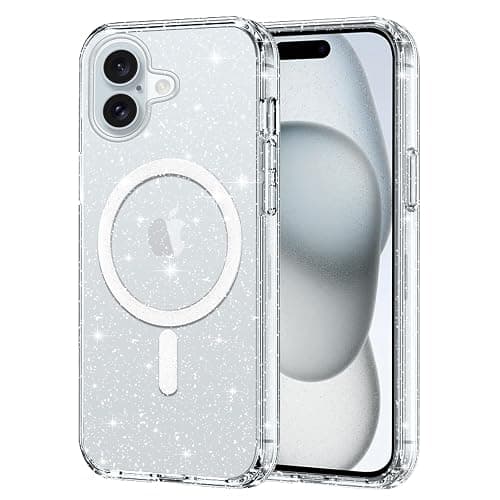 Yoedge Magnétique Coque pour iPhone 16 Plus 6,7", [Compatible avec MagSafe] Transparent Antichoc Glitter Brillant Pailleté Housse Mince PC Back Bumper Protection Case pour Femmes Filles, Clear - Image 1