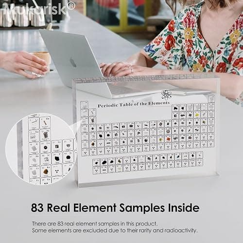 Periodic Table with Real Elements Inside, Acrylic Periodic Table Display with 83 Real Elements Samples, Craft, Teaching Tool, Gift for Kid, Students, Teacher, Science Lovers, 6*4.5*0.8 inch thumbnail 2