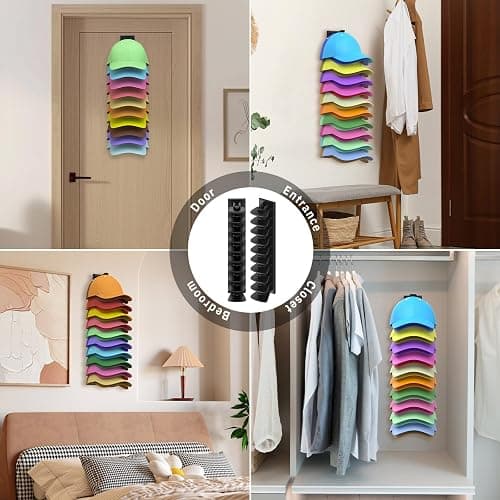 Volnamal Hat Organizer for Baseball Caps, 2 Pack Hold Up to 40 Hats | Hat Rack for Wall Space Saving, Hat Hanger w/Strong Adhesive Hat Storage Holder Display for Closet Door and Wall (Black) thumbnail 7