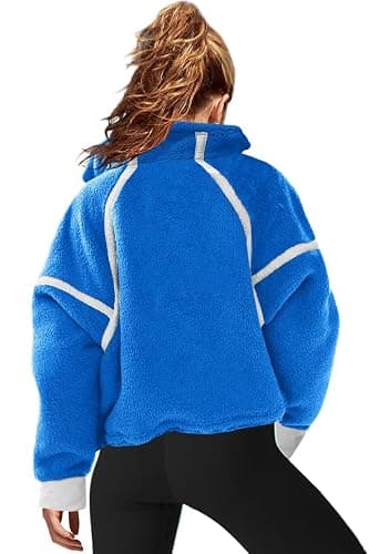 LAMISSCHE Half Zip Sweatshirt Women Oversized Sherpa Jacket V Neck Fleece Pullover Hoodie with Pockets thumbnail 5