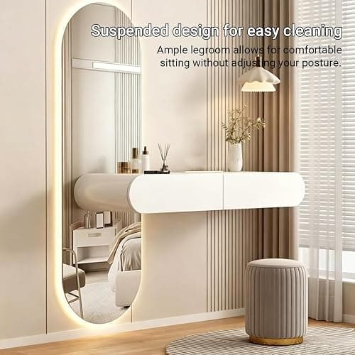 YITAYMLI Coiffeuse Murale Flottante en Bois Blanc, Table de Maquillage Moderne avec tiroirs entièrement assemblée, Bureau Multifonction Petits espaces, Table Seule(80cm/31.5in) thumbnail 6
