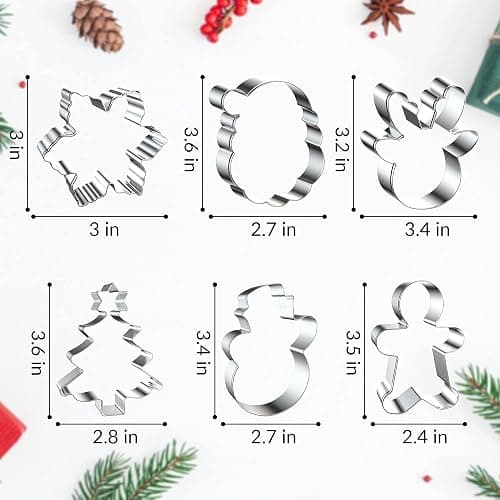 FUSOTO 6PCS Christmas Cookie Cutters, Holiday Xmas Cookie Cutters Christmas Shapes - Gingerbread Man, Snowflake, Snowman, Christmas Tree, Reindeer, Santa Face for Cookie Baking thumbnail 3