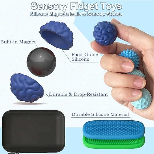 Fidget Toys Adults Silicone Magnetic Balls & Sensory Stones, 6 PCS Stress Relief Sensory Toys for Autism ADHD Anxiety, Office Desk Toys, Stocking Stuffers for Adults Teens thumbnail 5
