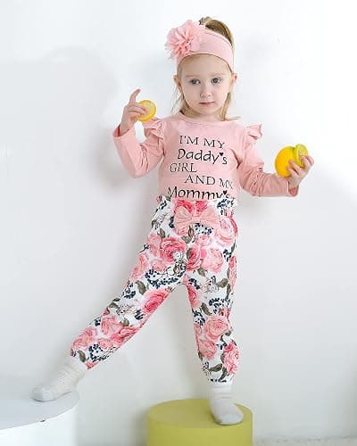SUNNY PIGGY Newborn Infant Baby Girl Clothes Ruffle Romper Toddler Girl Floral Cotton Pant Sets Girls Clothing Outfit thumbnail 2