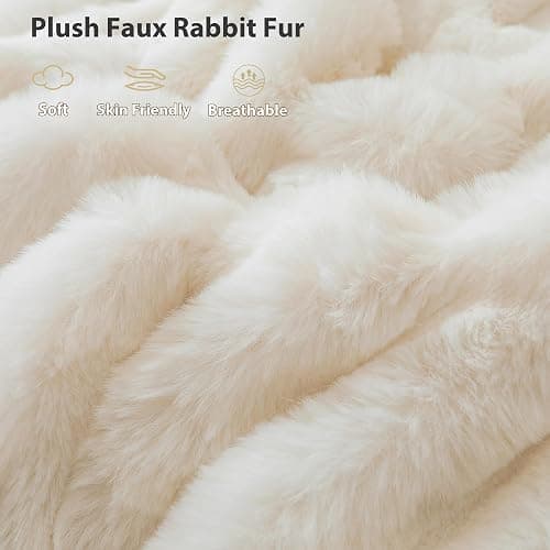 LIFEREVO 2 Pack Fluffy Faux Rabbit Fur Pillow Cases, Luxury Soft Plush Shaggy Bubble Pillowcases Standard Size with Zipper Closure, Furry Fuzzy Ivory Long Pillow Shams Bedroom Living Room 20x26, Beige thumbnail 4