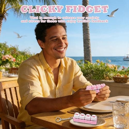 2 Pcs Keyboard Fidget Toys for Adults, Cute Bear Fidget Keyboard Clicker Keychain Pink Bow Cube Button Finger Clicker Toy for Anxiety ADHD Stress Relief Gift (Pink, White) thumbnail 2