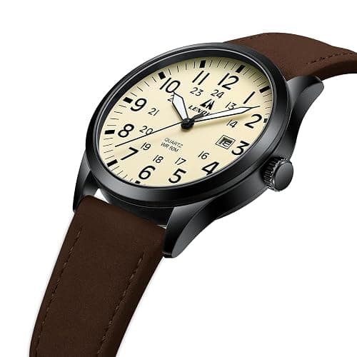LN LENQIN Mens Watches Military Watches for Men Analog Quartz Watch Waterproof Men's Wrist Watches with Date Tactical Field Watch Leather Band thumbnail 3