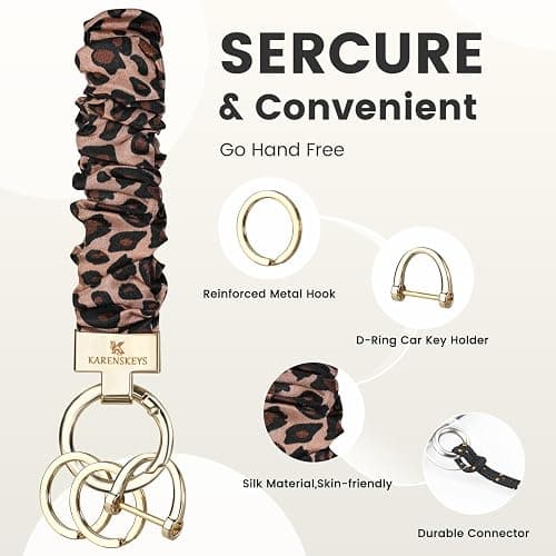 Scrunchie Keychain Wristlet, Key Chain for Car Keys with D Ring, Stretchy Phone Charms with Tether Tab for Women. thumbnail 5