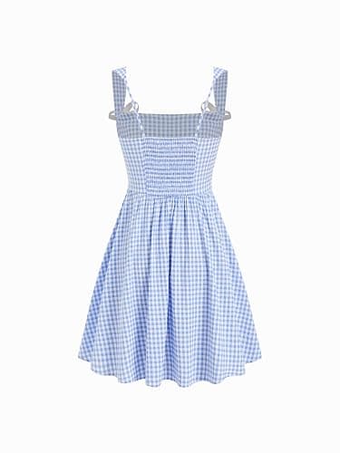 CIDER Mini Dresses for Women Gingham Sleeveless Bow Tie Square Neck A Line Sundress Cute Casual Trendy Outfits thumbnail 3