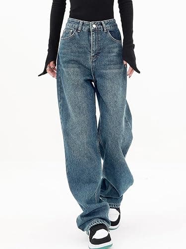 EMMIOL Women Baggy Jeans Mid-Low Waist Boyfriend Streetwear Vintage Jeans Wide Leg Denim Pants thumbnail 2