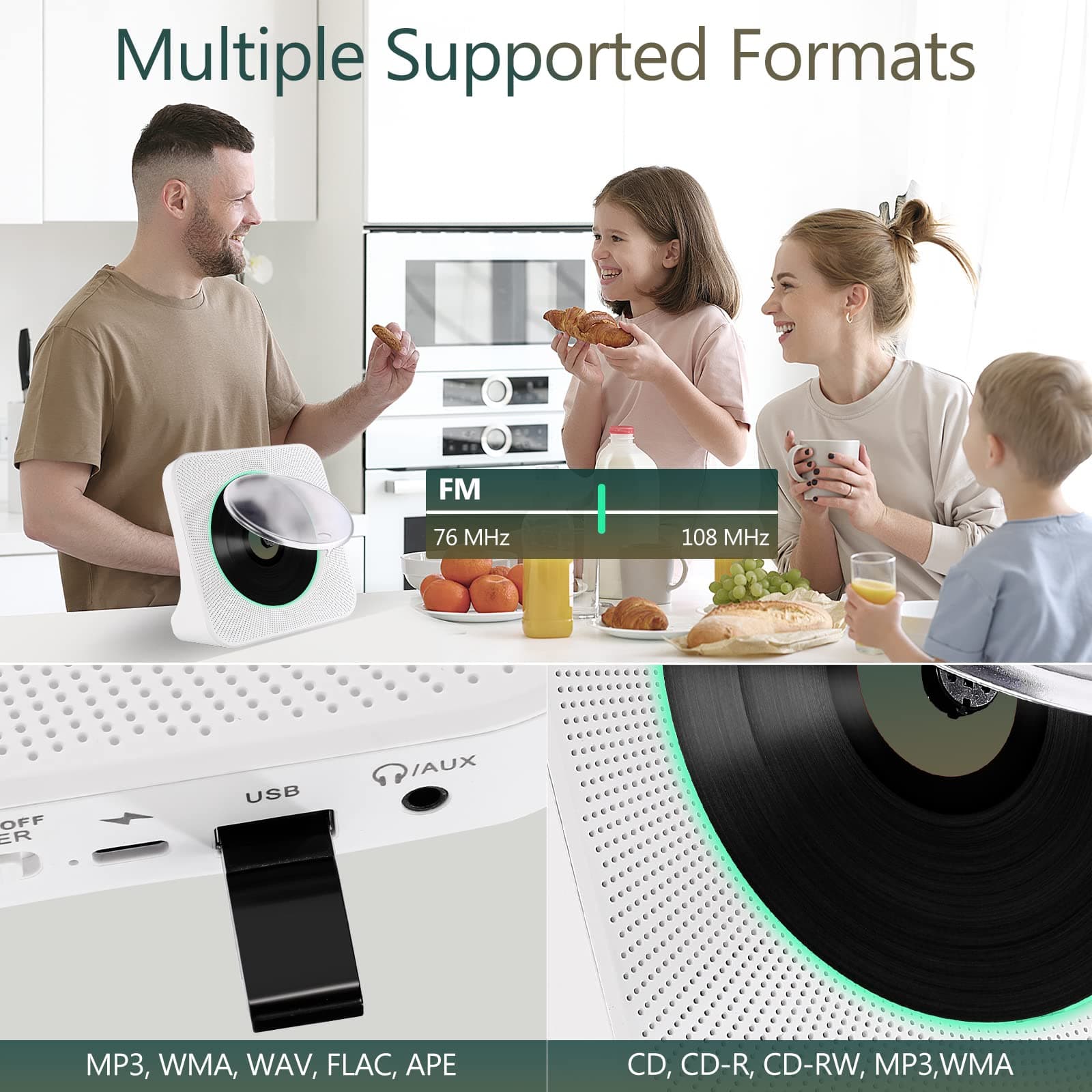CD Player with Bluetooth Transmitter, Portable CD-Player Built-in HiFi Speakers LED Display, Music Kpop Mp3 Player Home Audio, FM Radio, Timer, USB, AUX, Remote Control, Mother Days Gift thumbnail 5