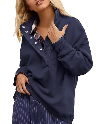 Gacaky Sweatshirt for Women Oversized Casual Long Sleeve Button Henley Neck Pullover Tops Fashion Outfits Clothes thumbnail 2
