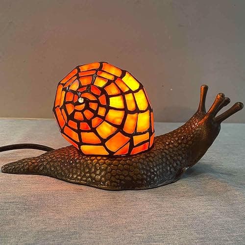 Bieye L10963 Land Snail Tiffany Style Stained Glass Accent Table Lamp for Home Decoration (Orange, 10" D x 5" W x 5" H) thumbnail 4