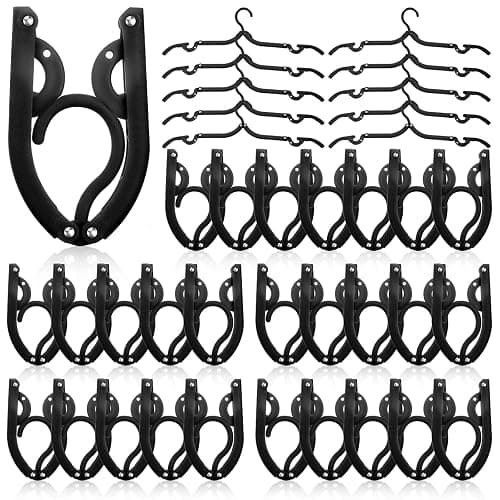 Sieral 40 Pcs Foldable Travel Hangers Plastic Portable Folding Clothes Hangers Cruise Ship Essentials for Travel Cruises Suitcase Dormitory School Hotel Women Laundry Coat Bag Drying(Black) - Image 1