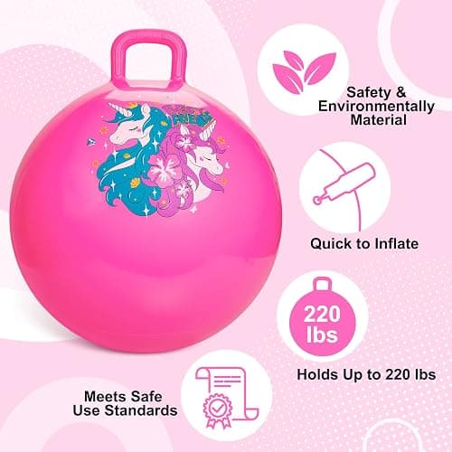ZOOJOY Hopper Ball, Pink Bouncy Balls for Kids, 18 Inch Sit on Jumping Toys with Handle for Girls Gift Aged 3-8, Inflatable Unicorn Bounce Hopper Balls Toy with Pump thumbnail 6