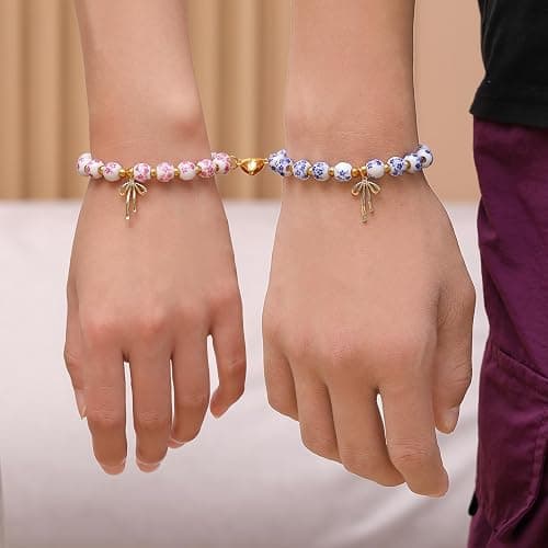 Thalireth Bow Bracelets 14K Gold Beaded Vintage Friendship Couples Matching Bff Bracelets For Women Men Christmas Gifts thumbnail 7