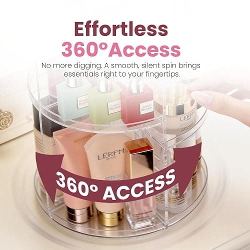 Masirs 360 Rotating Makeup Organizer Countertop - Adjustable Shelf Height - The Perfect Round Spinning Cosmetic Organizer for Bedroom Dresser or Vanity Countertop Storage (Clear) thumbnail 3