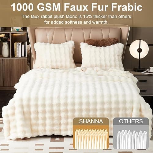 Kuscheldecke Kaninchen Plüsch Decke Super Soft Wohndecke Dick 1000 G/M² Flanell Decke Couchdecke Warme Überwurfdecke Sofadecke Vielseitig Blanket Für Bett Sofa Schlafzimmer Büro Weiß 100 x 160cm thumbnail 3