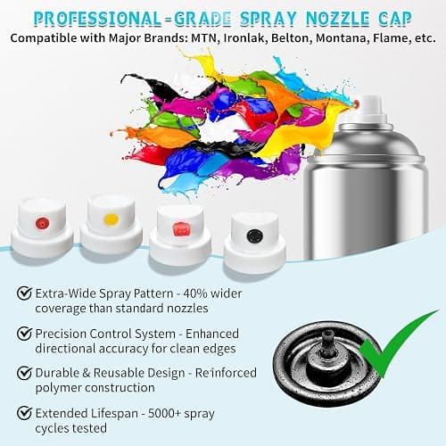 Spray Can Nozzle for Graffiti, 20 Assorted Caps & Tips, Auto, DIY Projects | Spray Paint Nozzle Kit with durable ABS & seals, saves paint, prevents clogs, fits most spray cans for graffiti & DIY thumbnail 3