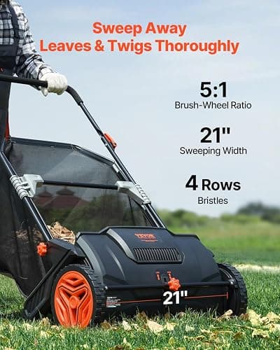 VEVOR Push Lawn Sweeper, 21inch Leaf & Grass Collector, Heavy Duty Thickened Steel Durable to Use with Large Capacity 3.5 cu. ft. Mesh Collection Hopper Bag, 2 Spinning Brushes thumbnail 4