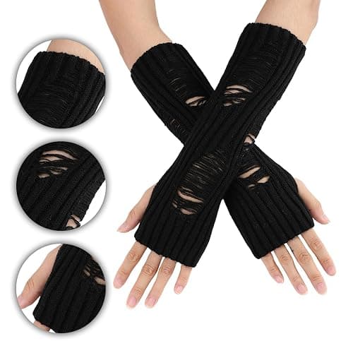 6PCS Therian Stuff,Y2k Jewelry Set with Grunge Necklace,Fingerless Gloves,Knitted Emo Beanie, Bracelet,Glasses,Leg Warmers thumbnail 3