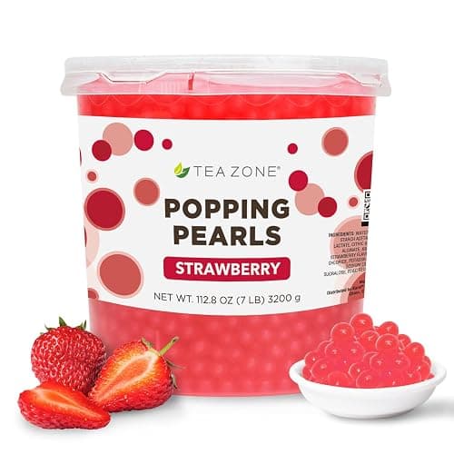 Tea Zone [7 Pounds] Strawberry Popping Pearls for Boba Tea Beverages, Sweets, Ice Cream Topping | B2053 - Image 1