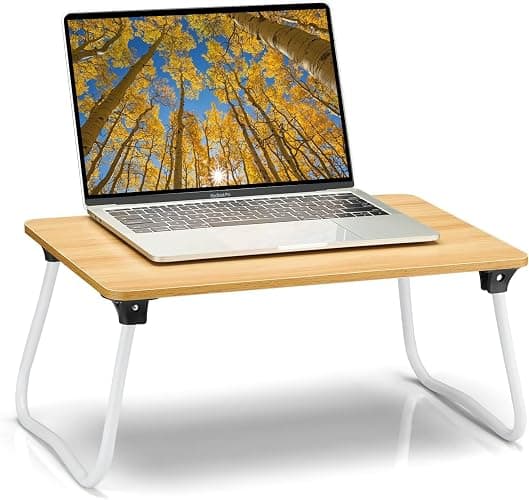 Ruxury Foldable Lap Desk Laptop Stand Bed Desk Table Tray, Breakfast Serving Tray, Portable & Lightweight Mini Table, Lap Tablet Desk for Sofa Couch Floor - Wood - Image 1