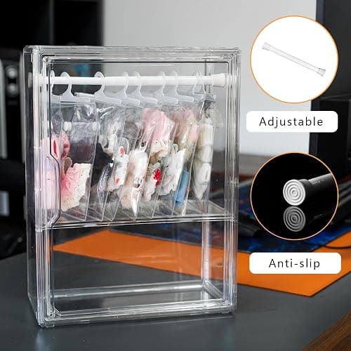 10 Pack Clear Doll Clothes Storage Bags with Hanging Rod & Hooks, Compatible with Labubu Clothes - PVC Transparent Organizer Set for Dolls, Space-Saving Wardrobe System thumbnail 7