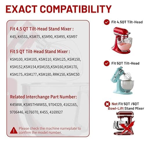 K45WW 6 Wire Whip Attachment for KitchenAid 4.5 5 Quart Tilt-Head Stand Mixer, Dishwasher Safe, Stainless Steel Whisk for Kitchen Aid Mixer Accessory Replacement Parts thumbnail 8