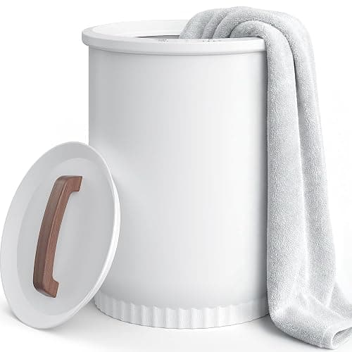 Asuka Towel Warmer, Large Towel Warmer for Bathroom with Wood Handle, 4 Delay Settings&Auto Shut Off, Towel Warmer Bucket Fits Two 40"X70" Oversized Towels, Bathrobes, Blankets, PJ's and More, White - Image 1