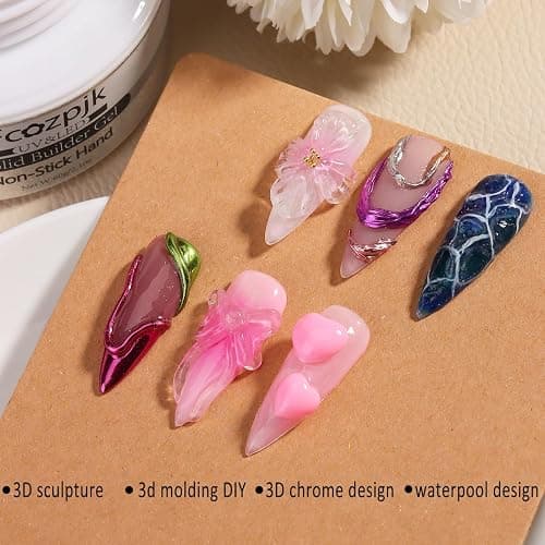 Fcozpjk Clear Solid Builder Gel For Nails, 30g Hard Gel for Nails with Silicone Molds for Carving Non-Sticky Building 3D Sculpture Flowers Modeling Design Professional Manicure Supplies thumbnail 4