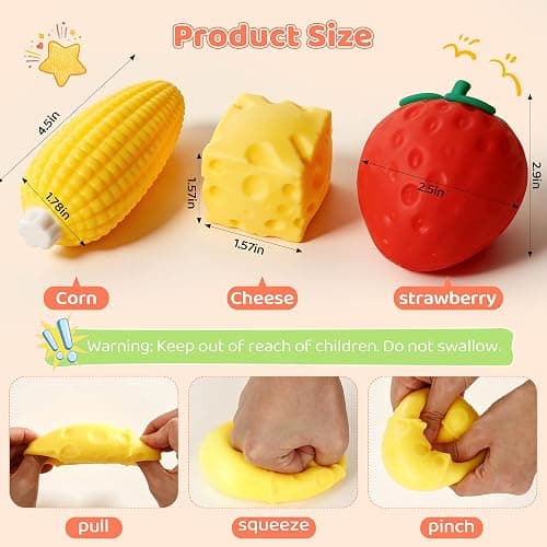 dZbGift 3pcs Fruit Squishy- Cheese Squishy,Strawberry Corn Squishy,Squeeze Toys,Fruit squishies for Stress Relief,Gift for Boys Girls Adults thumbnail 2