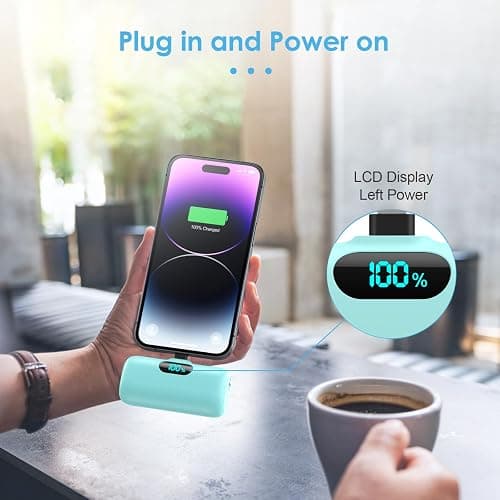 Mini Portable Charger USB C Power Bank, 5000mAh PD Fast Charging Battery Pack Built-in USB-C Connector,LCD Display,Compatible with iPhone 15,15 Plus,15 Pro/Max,iPad Pro/Air,Android Phone etc- Green - Green thumbnail 4