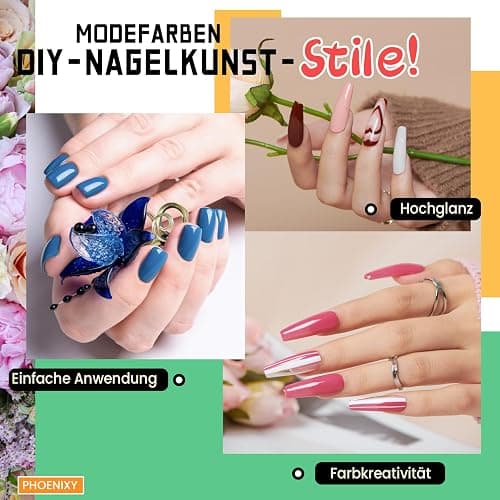 U V Nagellack, Phoenixy 54 Farben Gel Nagellack Set mit Base Top Matte Glitter Coat, Gel Nägel Set, Geschenke für Frauen Nail Art zu Hause thumbnail 5