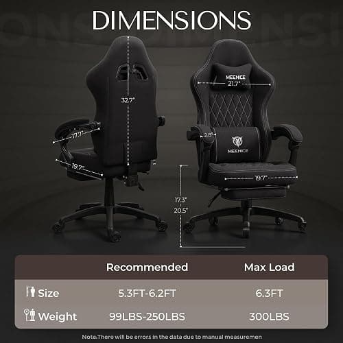 MEENICE Gaming Chair Fabric with Pocket Spring Custion, Ergonomic High Back Video Game Chair with Footrest Massage Lumbar Support, Height Adjustable Comfy Computer Chair for Adults Game Office Onyx thumbnail 2