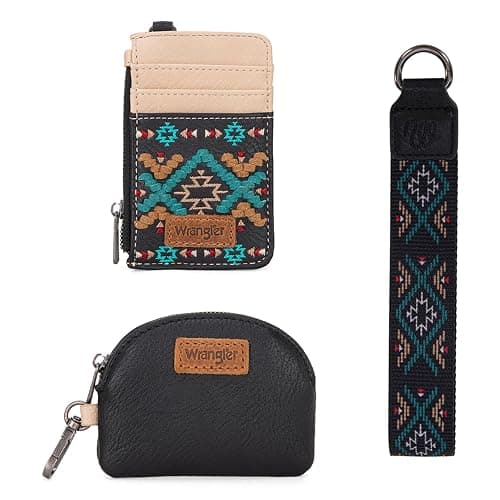 Wrangler Western Keychain Wristlet Wallets for Women Retro Dual Pouch Wristlet Credit Card Holder Wallet with Zipper Pocket WG2214-W0051BK thumbnail 3