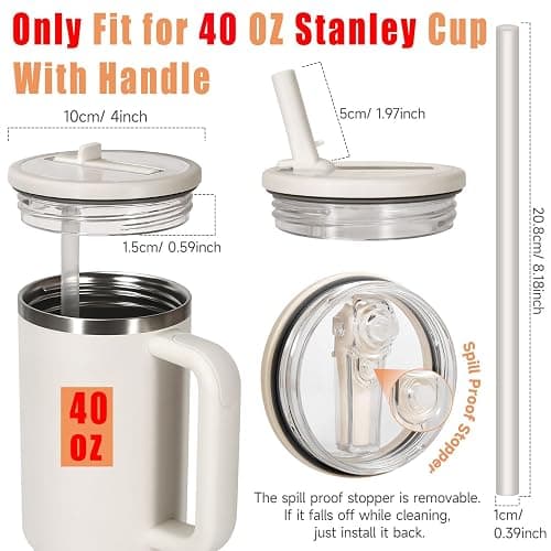 Padonco 2 PCS 40oz Flip Straw Leak Proof Cup Lid forStanley H2.0 Quencher, Lid Replacement 40 oz forStanley Cup Accessories ProTour, Spill Proof StrawCover for Travel, Gym, Daily Use (White) thumbnail 2