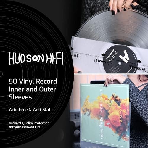 Hudson Hi-Fi 50x Inner & 50x Outer Protective Sleeves for Vinyl & Records Cover Art - Blocks Scratches, Static, Dust, Damage - Acid-Free, Smooth Slide - Fits Single Double Gatefold LP Sleeve thumbnail 2