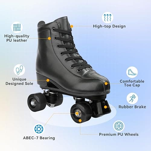 Roller Skate Shoes for Women Men PU Leather High-top Double-Row Roller Skates for Beginner, Professional Indoor Outdoor Roller Skates with Shoes Bag thumbnail 3