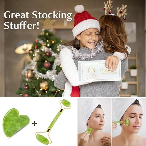 Disemot Jade Roller & Gua Sha Facial Tools, Natural Anti-Aging Jade Beauty Skin-Care Tool Face Roller to Rejuvenate Facial Skin Cooling, Slimming & Firming, Great as Stocking Stuffers thumbnail 7