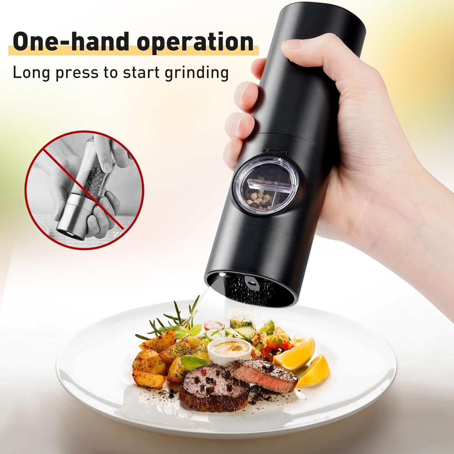 Moedor de Pimenta Elétrico – Moedor de Pimenta Automático, Moedor de Pimenta e Sal, Design em Aço Inoxidável – Ideal para Moer Pimenta, Moedor de Sal Grosso e Especiarias, Moedor de Tempero thumbnail 3