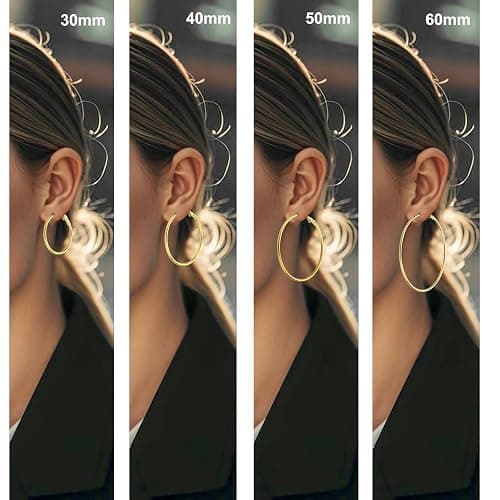 4 Pairs Gold Hoop Earrings for Women | 14K Gold Plated Hypoallergenic Small Large Earrings Set, Lightweight Stainless Steel Hoops thumbnail 2
