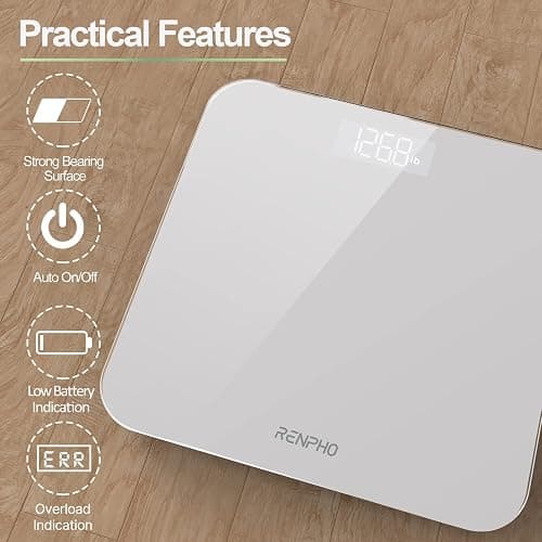 RENPHO Digital Bathroom Scales Weighing Scale with High Precision Sensors Body Weight Scale (Stone/lb/kg) - White, Core 1S thumbnail 2