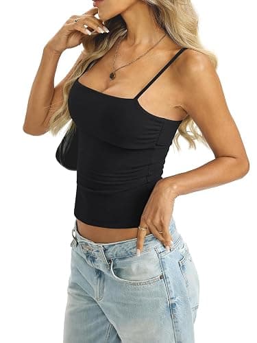 EasyGala Womens Cotton Foldover Tank Tops Sexy Square Neck Spaghetti Strap Camisole Fitted Y2K Going Out Shirts 2026 thumbnail 4