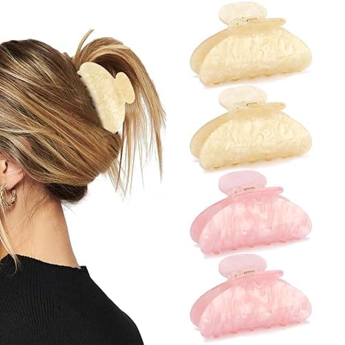 Vovii 4Pcs Acrylic Claw Clips for Women Hair Accessories, Medium Sized Cute Trendy Claw Clips for Thick Thin Hair (Yellow, Pink) thumbnail 7