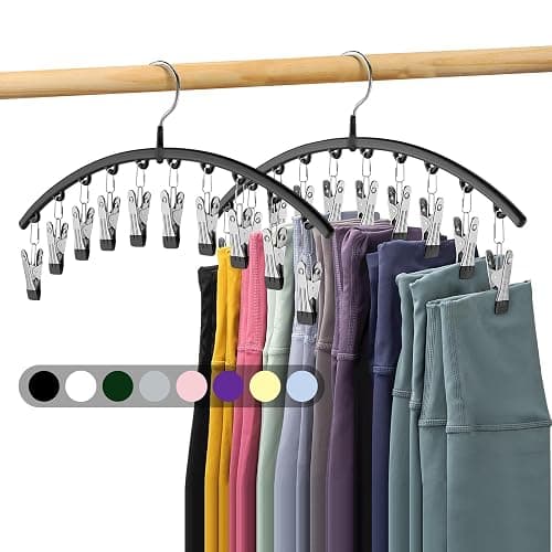 Volnamal Legging Organizer for Closet,2 Pack Metal Yoga Pants Hangers w/10 Clips Hold 20 Leggings,Space Saving Hanging Closet Organizer Clothes Hanger College Dorm Essentials Apartment Essential,Black thumbnail 9