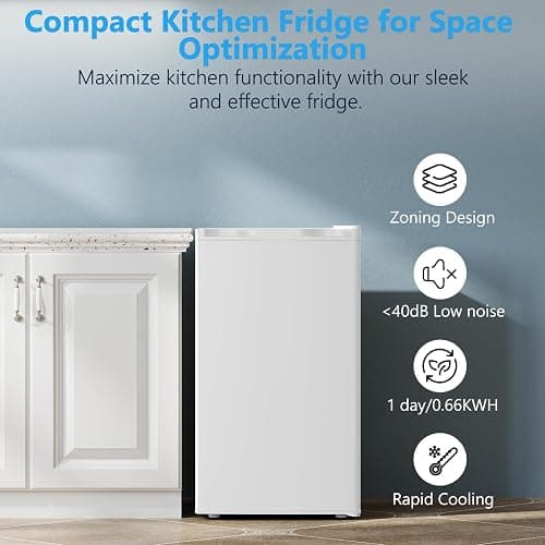 COWSAR 3.2 Cu.Ft Mini Fridge with Freezer for Bedroom Dorm, White | Single Reversible Door, 7 Temperature Settings, Energy Saving, 2 Removable Glass Shelves, Small Refrigerator for Apartment thumbnail 6