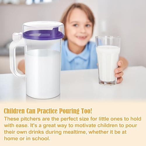 Newtay 6 Pack Early Learning Kids Easy Pouring Mini Pitchers Clear Plastic Pitcher with Lid and Handle Easy Pour Bottles 16 Oz. Jugs with Lids for Classroom Nursery Home (Colorful) thumbnail 5